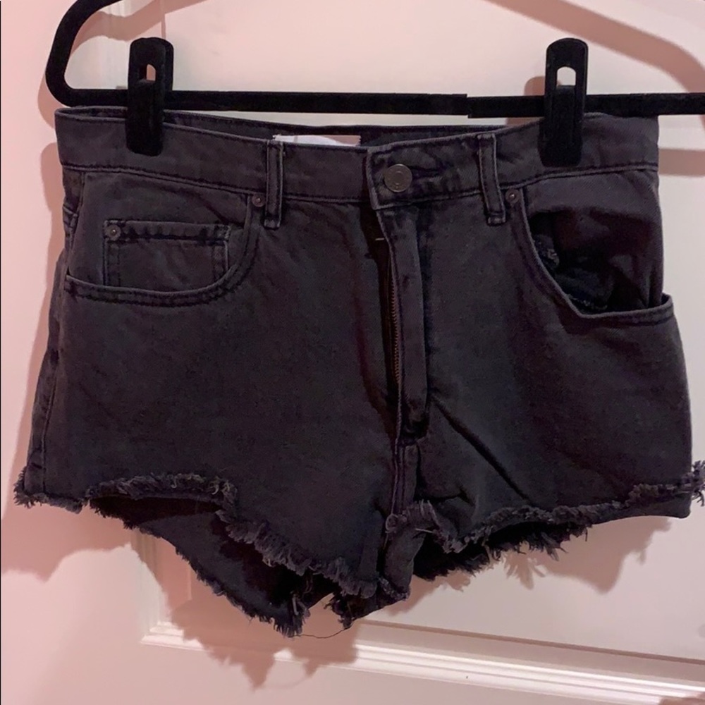 Black denim shorts